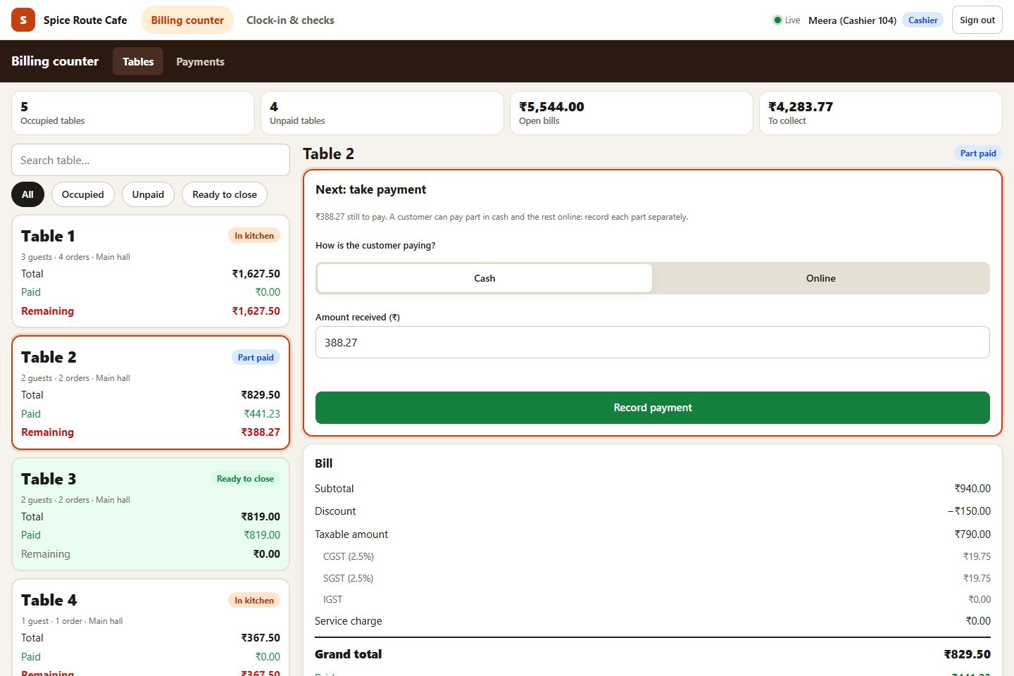The billing counter